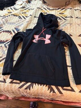 Under Armour Black Hoodie with Pink Logo and Drawstrings